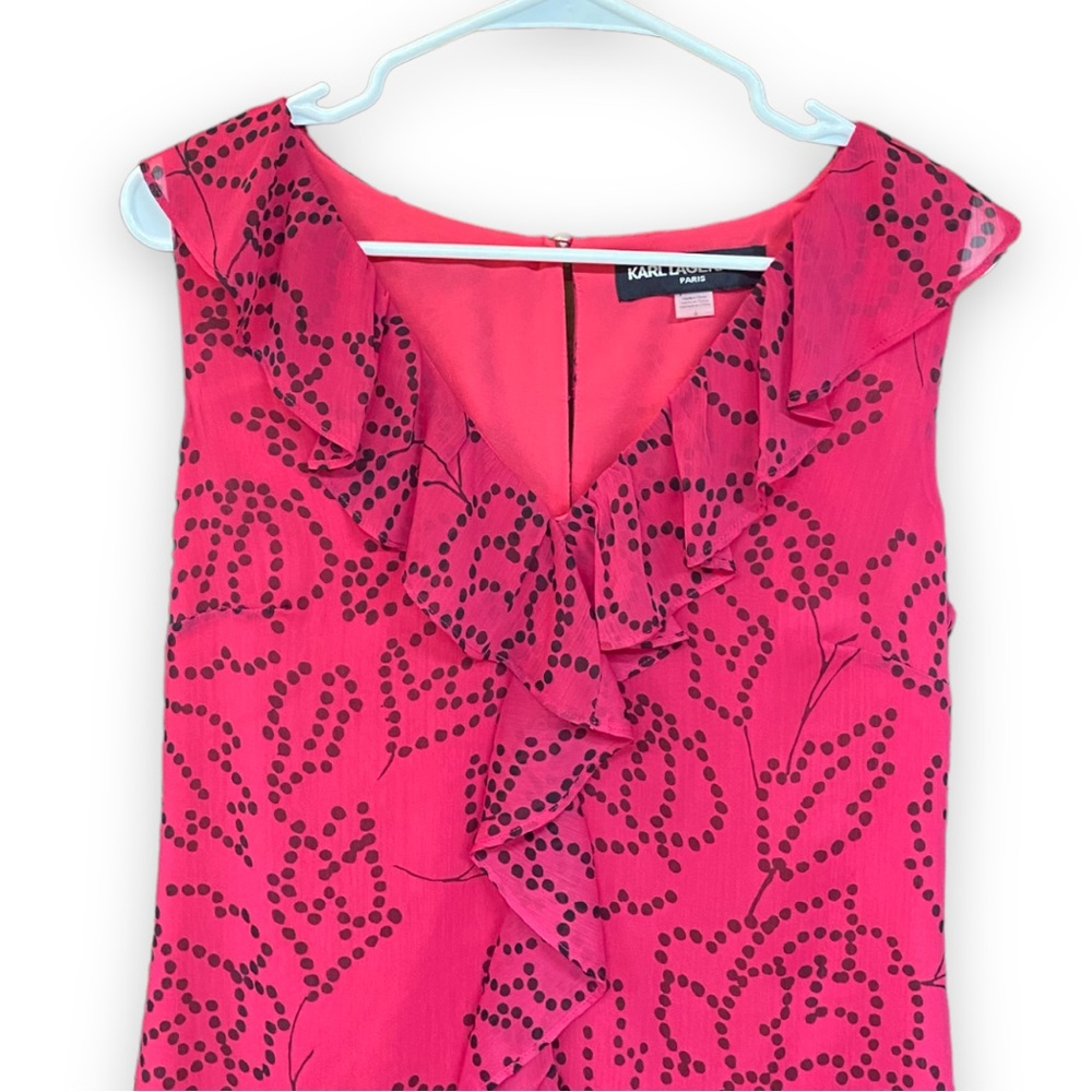 Karl Lagerfeld Paris Sleeveless Ruffle Polka Dot Floral Printed Dress Size 6 - Picture 3 of 6